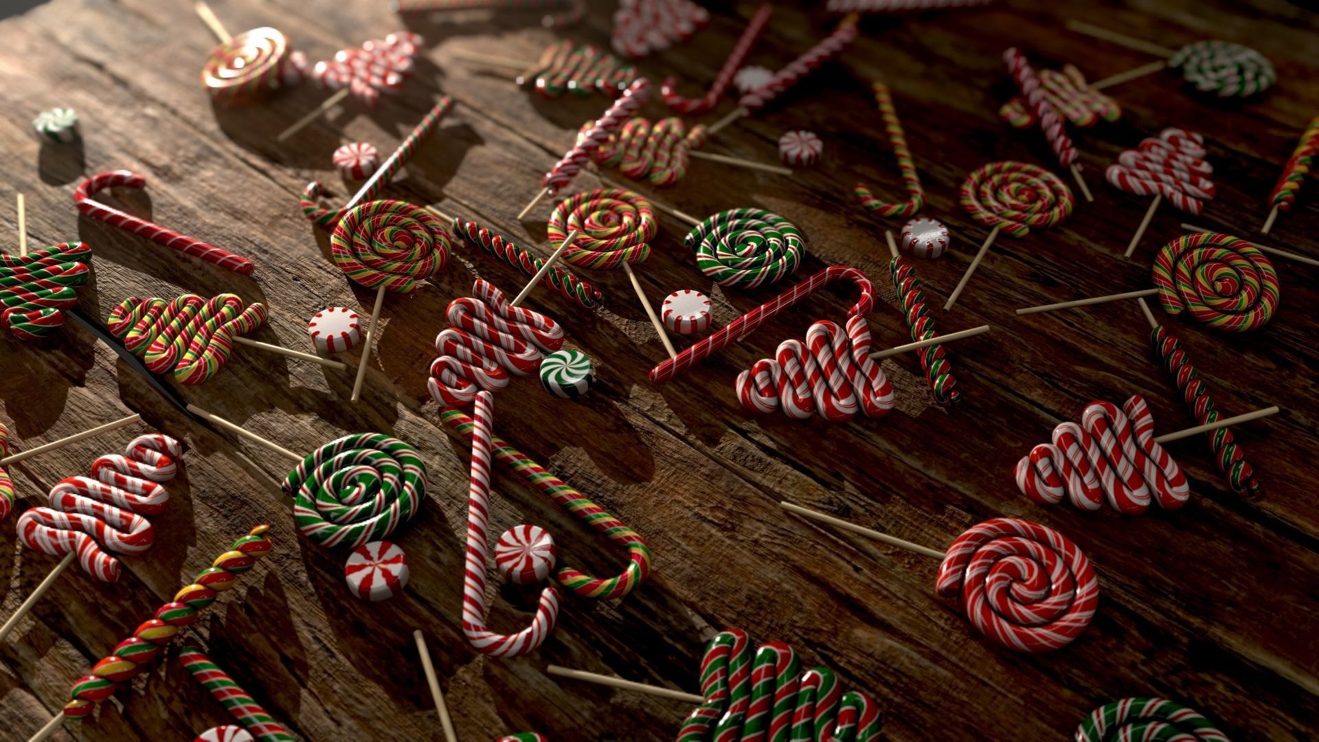 Candy canes and Christmas sweets Low-poly 3D model_31