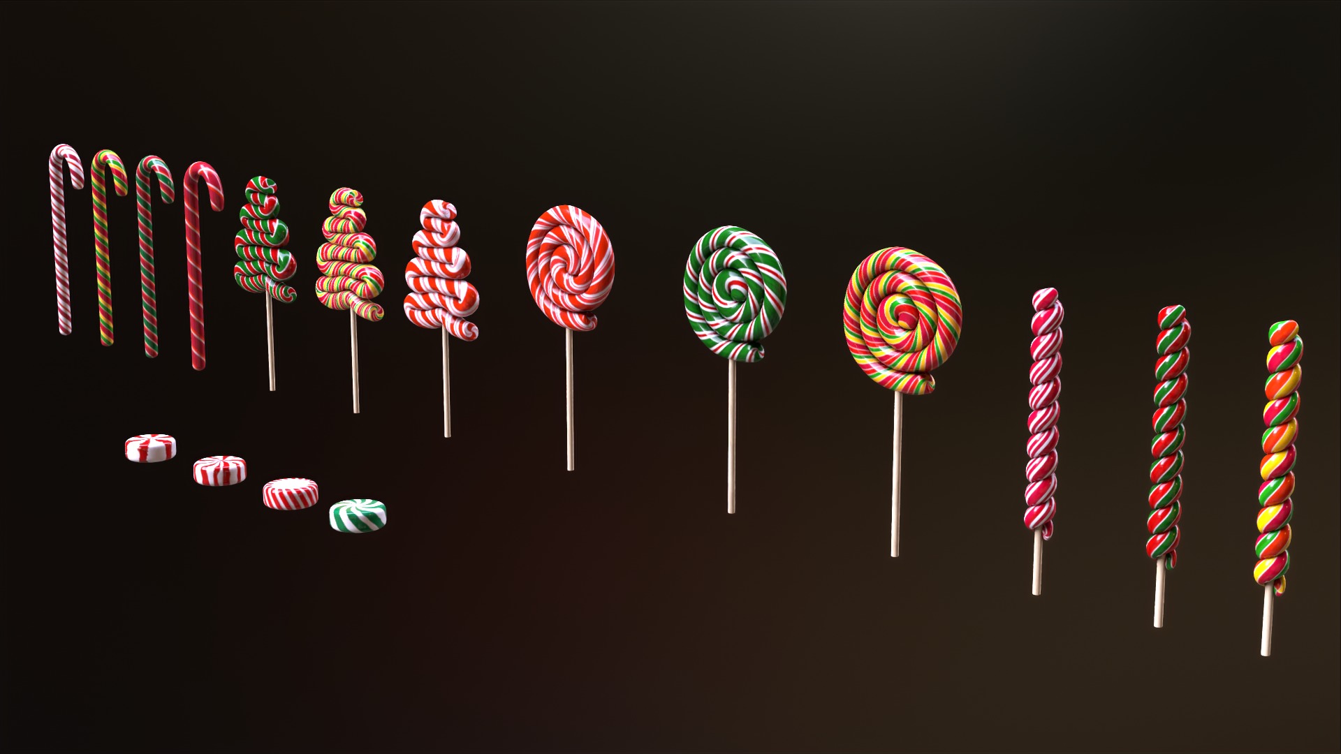 Candy canes and Christmas sweets Low-poly 3D model_5