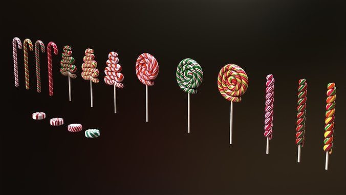 Candy canes and Christmas sweets Low-poly 3D model 6