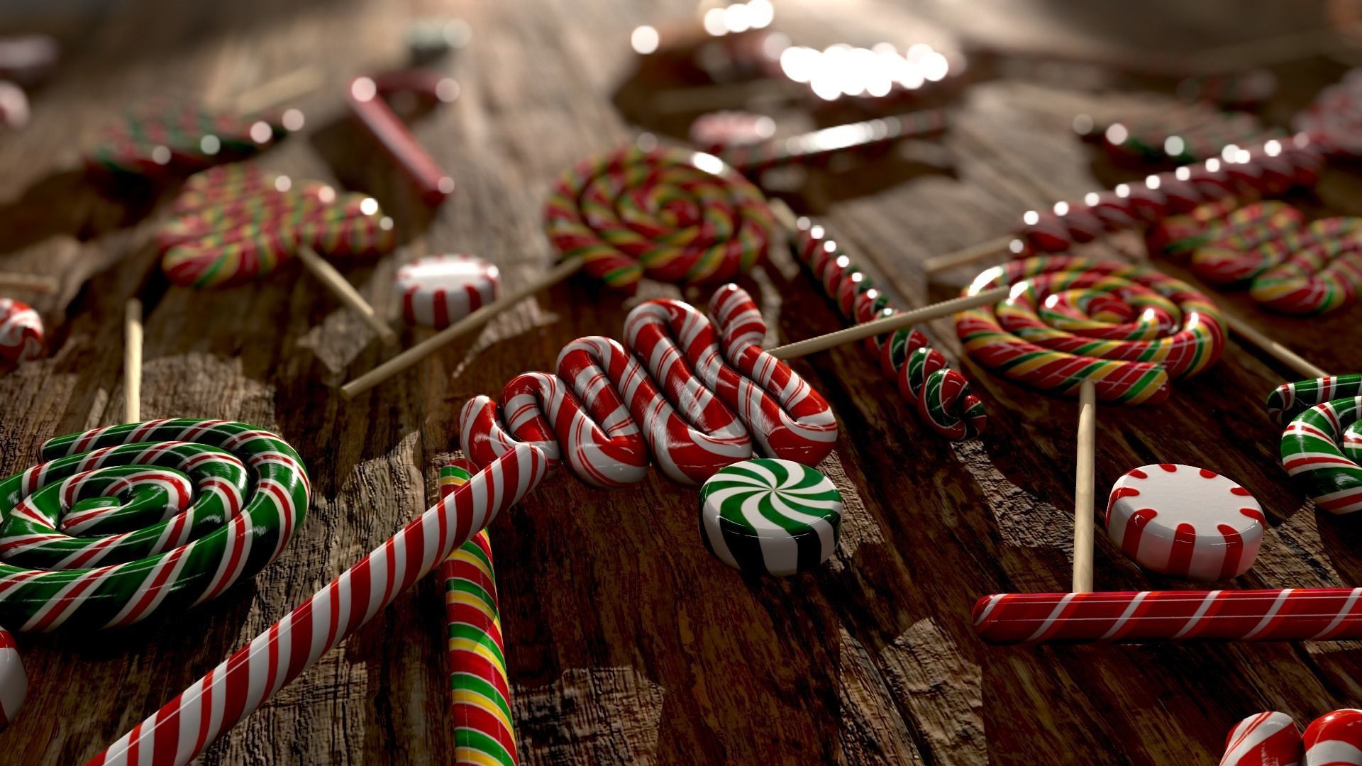 Candy canes and Christmas sweets Low-poly 3D model_2