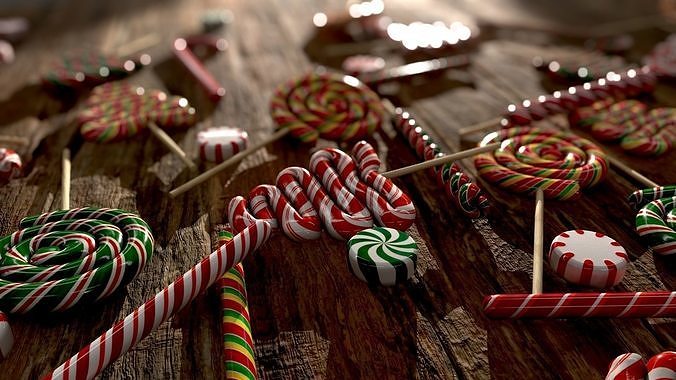 Candy canes and Christmas sweets Low-poly 3D model 3