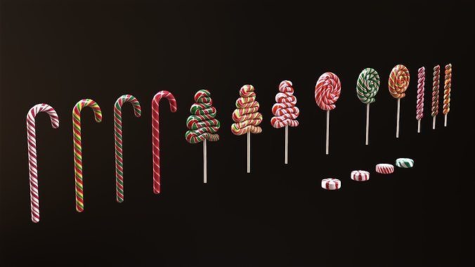 Candy canes and Christmas sweets Low-poly 3D model 7