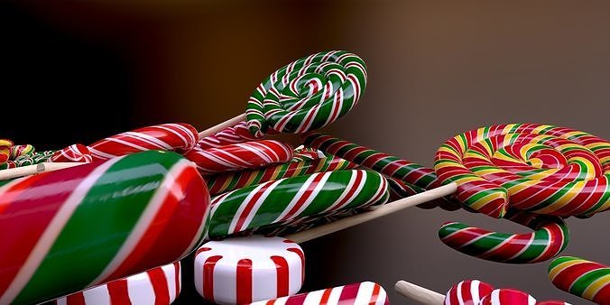 Candy canes and Christmas sweets Low-poly 3D model 4
