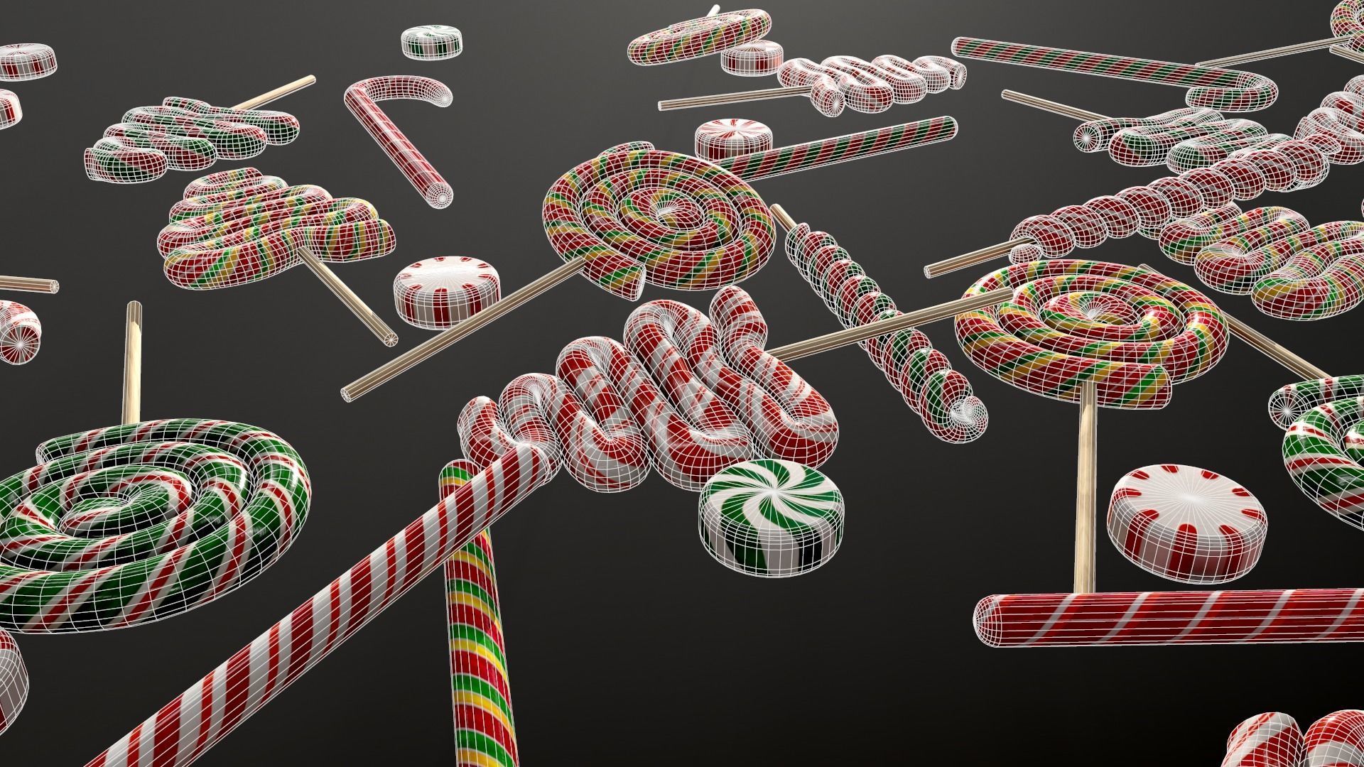 Candy canes and Christmas sweets Low-poly 3D model_30