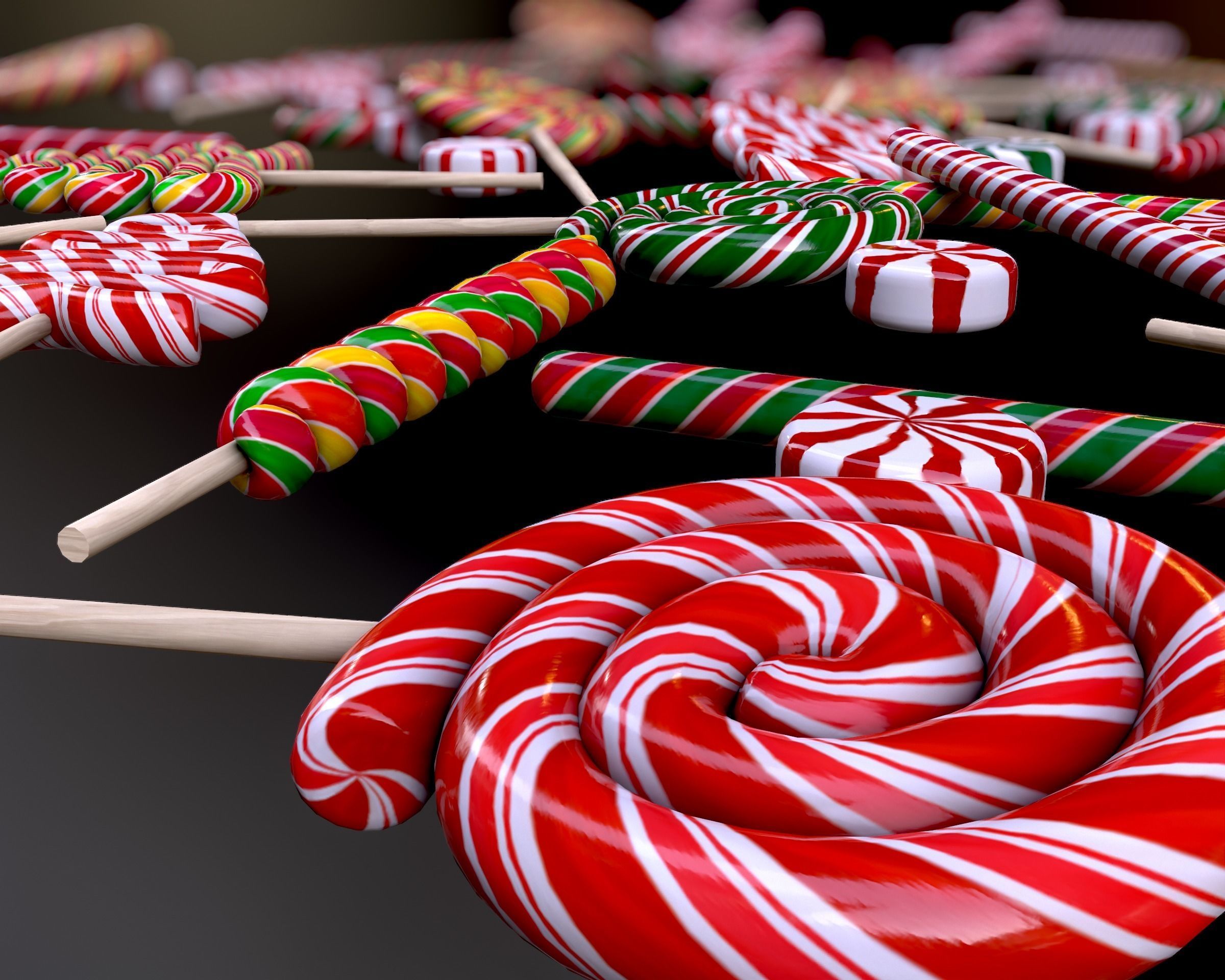 Candy canes and Christmas sweets Low-poly 3D model_27