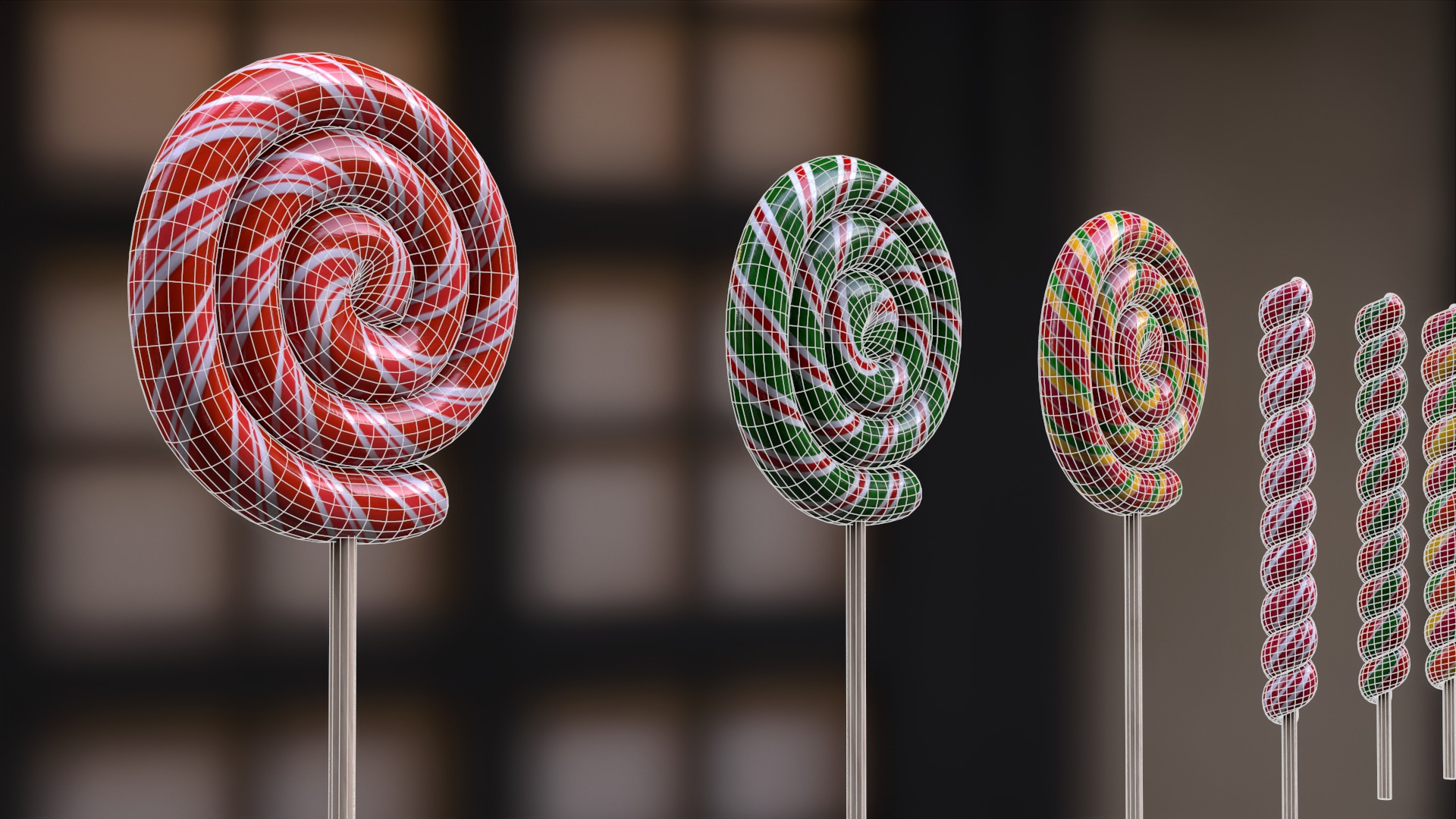 Candy canes and Christmas sweets Low-poly 3D model_12