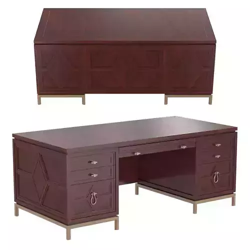Ambella Diamond Executive Desk Dark Mahogany 3D model