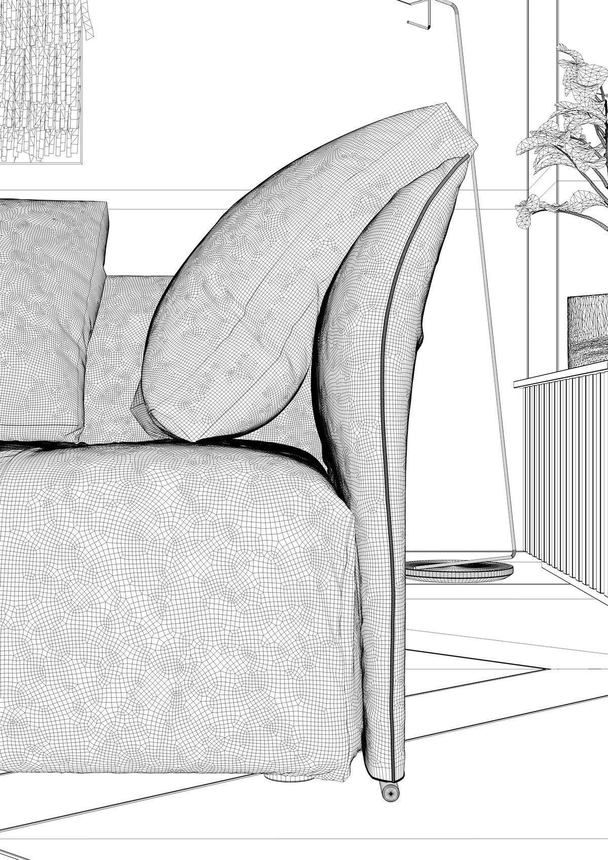 Pixels and Flowers living room interior scene 3D model_12
