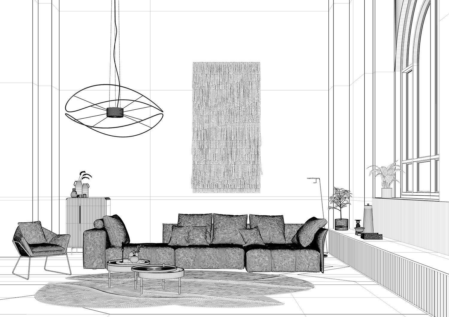 Pixels and Flowers living room interior scene 3D model_13