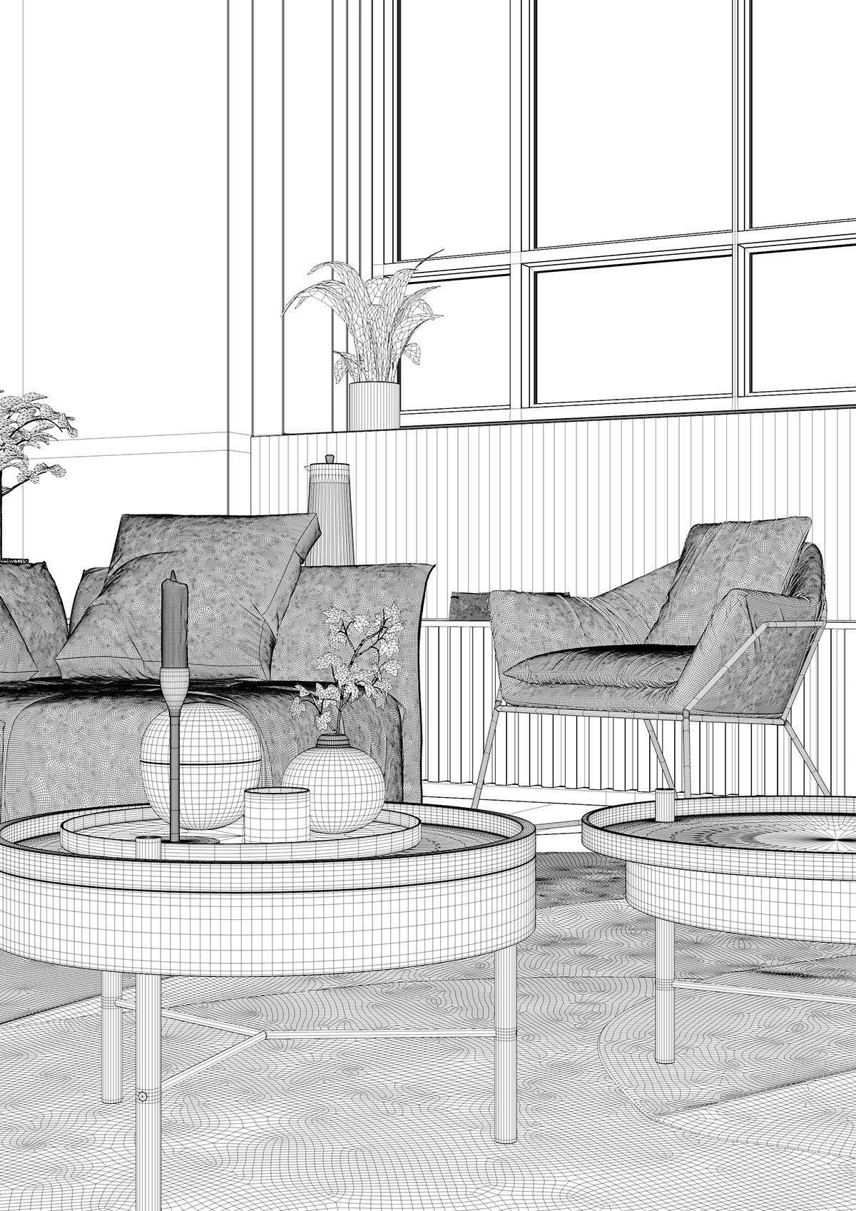 Pixels and Flowers living room interior scene 3D model_17