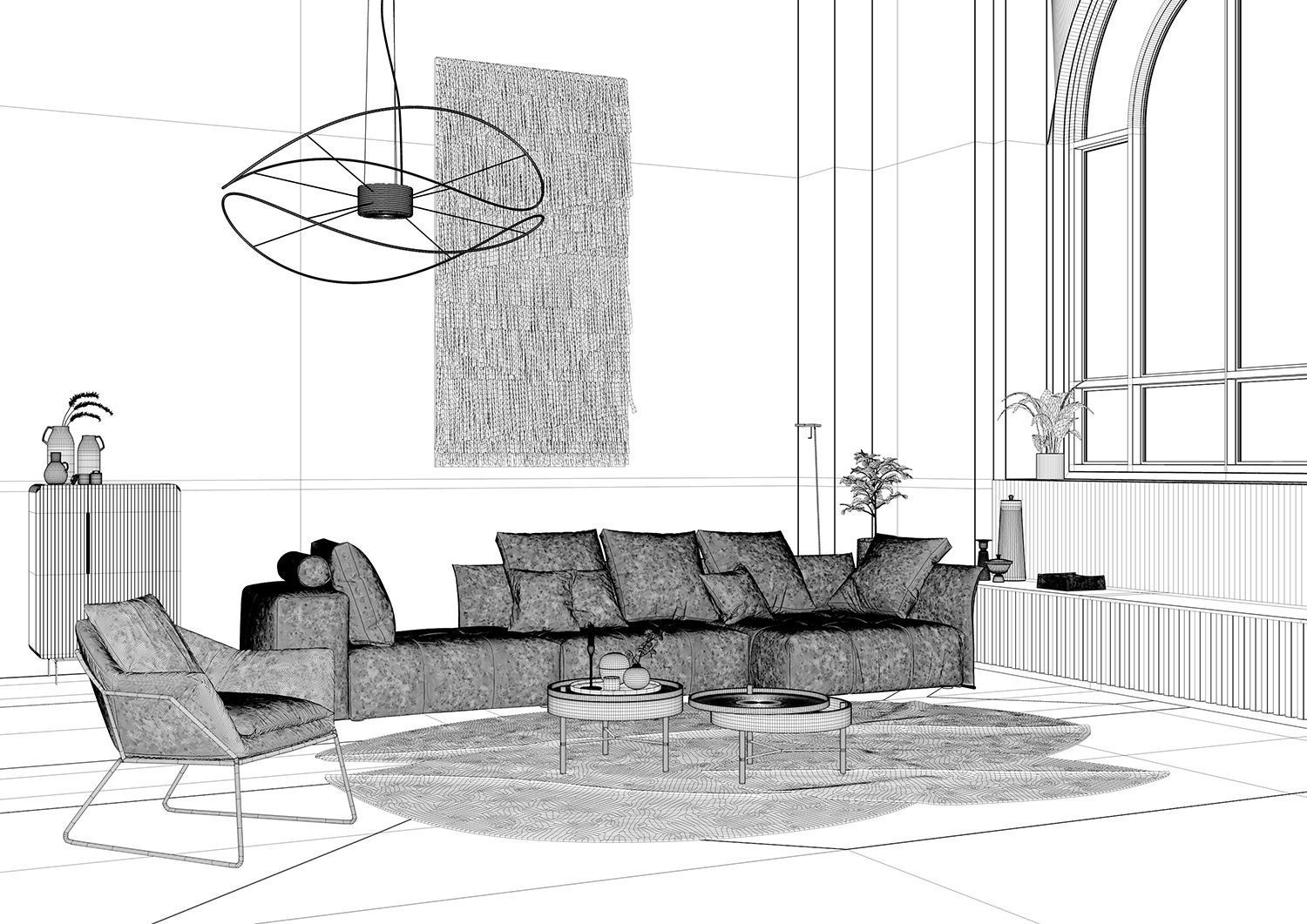Pixels and Flowers living room interior scene 3D model_14