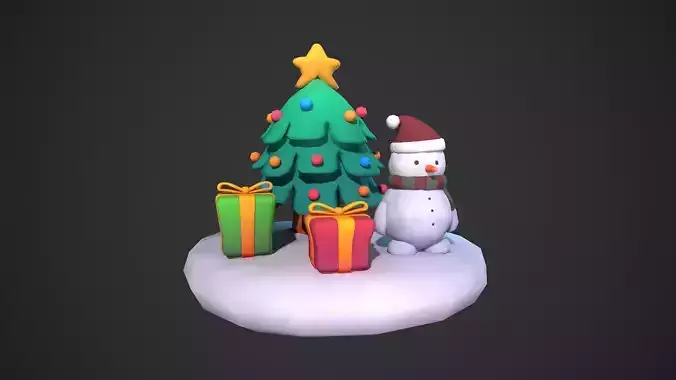 Christmas Set Tree Snowman Box Low-poly 3D model
