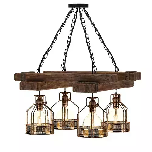 Rustic Wooden Chandelier 3D model
