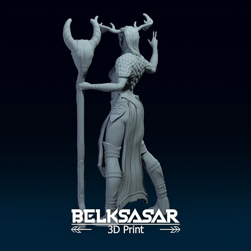 Fantasy Female Druid Topless in dinamic pose 3D print model_4