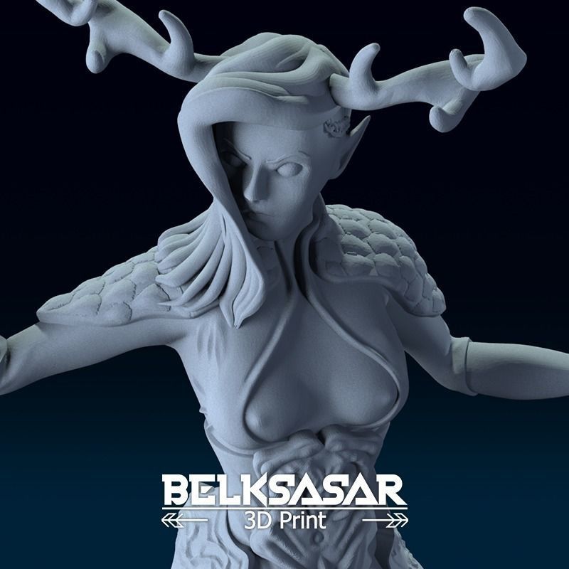 Fantasy Female Druid Topless in dinamic pose 3D print model_6