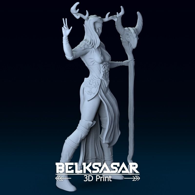 Fantasy Female Druid Topless in dinamic pose 3D print model_1