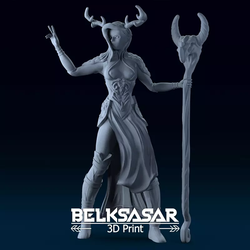 Fantasy Female Druid Topless in dinamic pose 3D print model_0