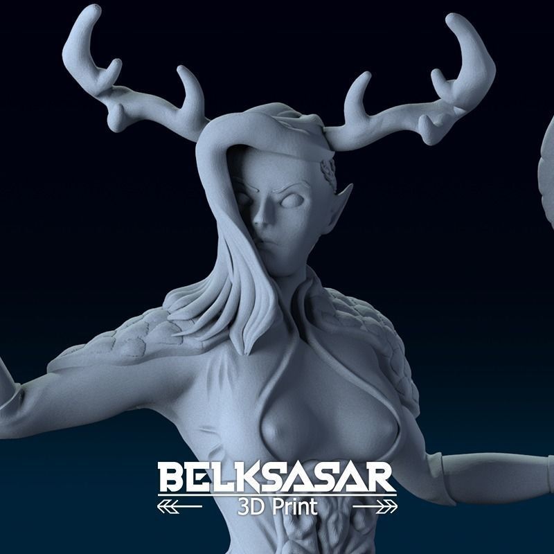 Fantasy Female Druid Topless in dinamic pose 3D print model_8