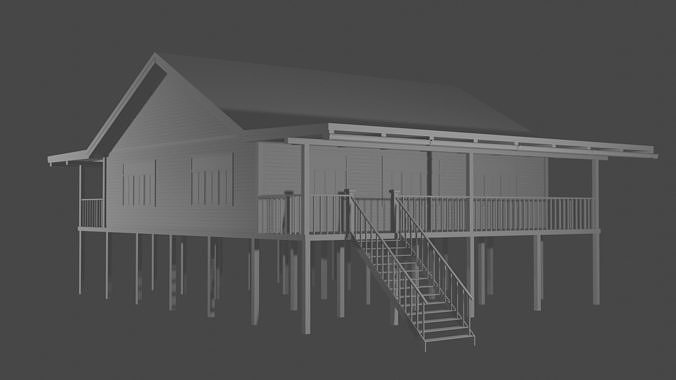Wooden House with Veranda on Stilts Free 3D model