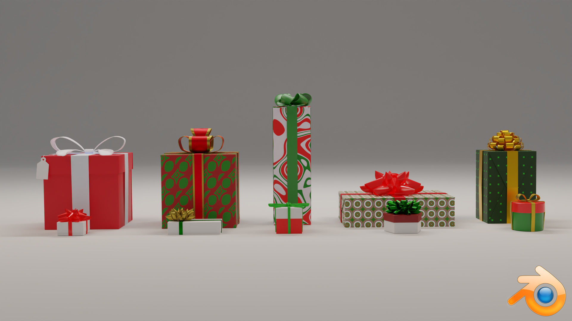 10 Christmas Gift Boxes and Bows Low-poly 3D model_4