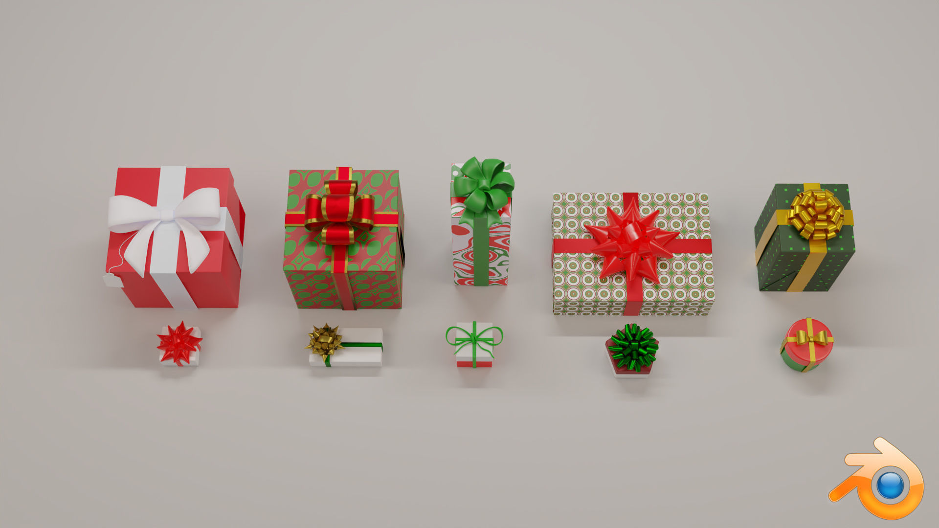 10 Christmas Gift Boxes and Bows Low-poly 3D model_5