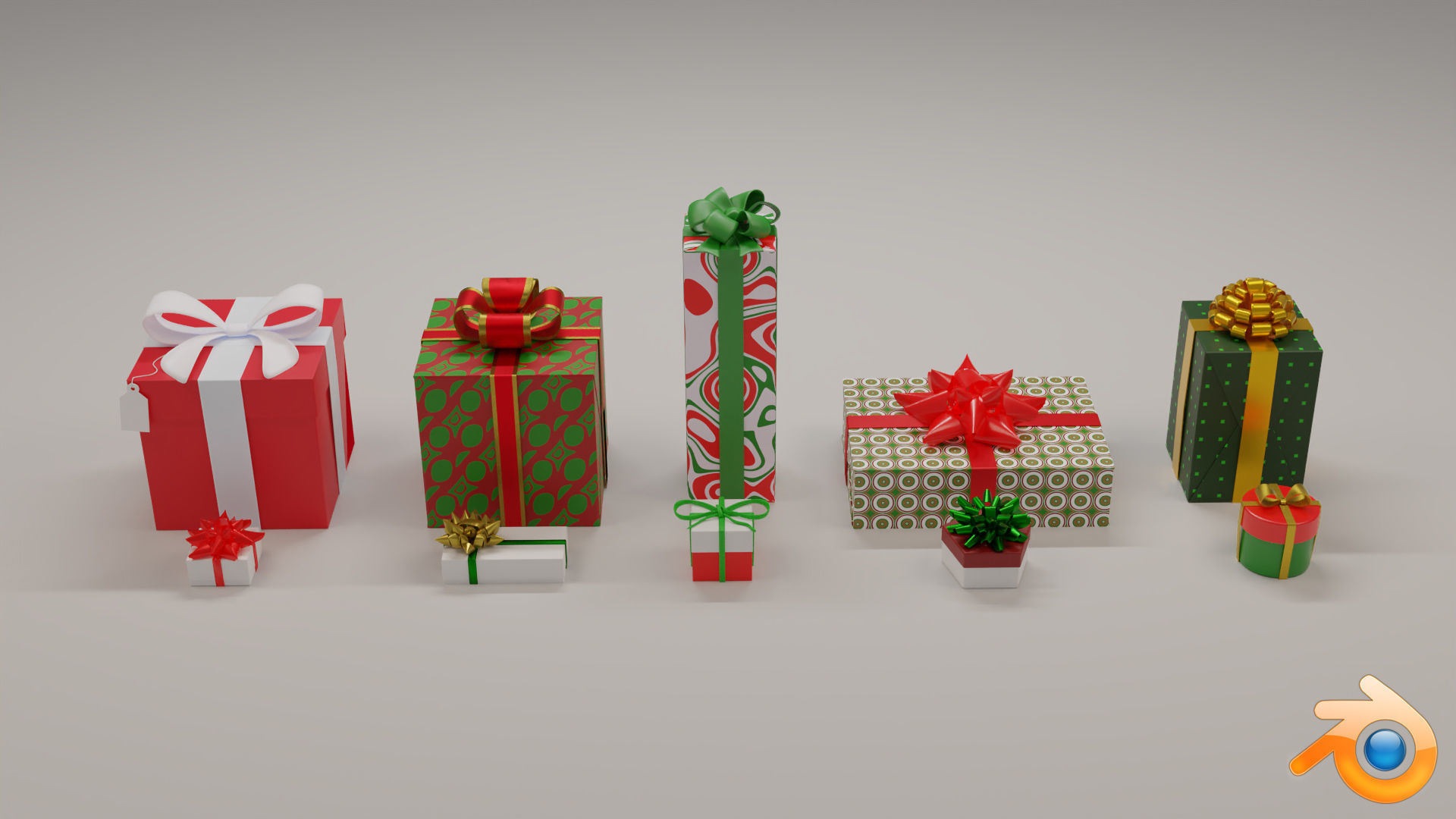10 Christmas Gift Boxes and Bows Low-poly 3D model_3