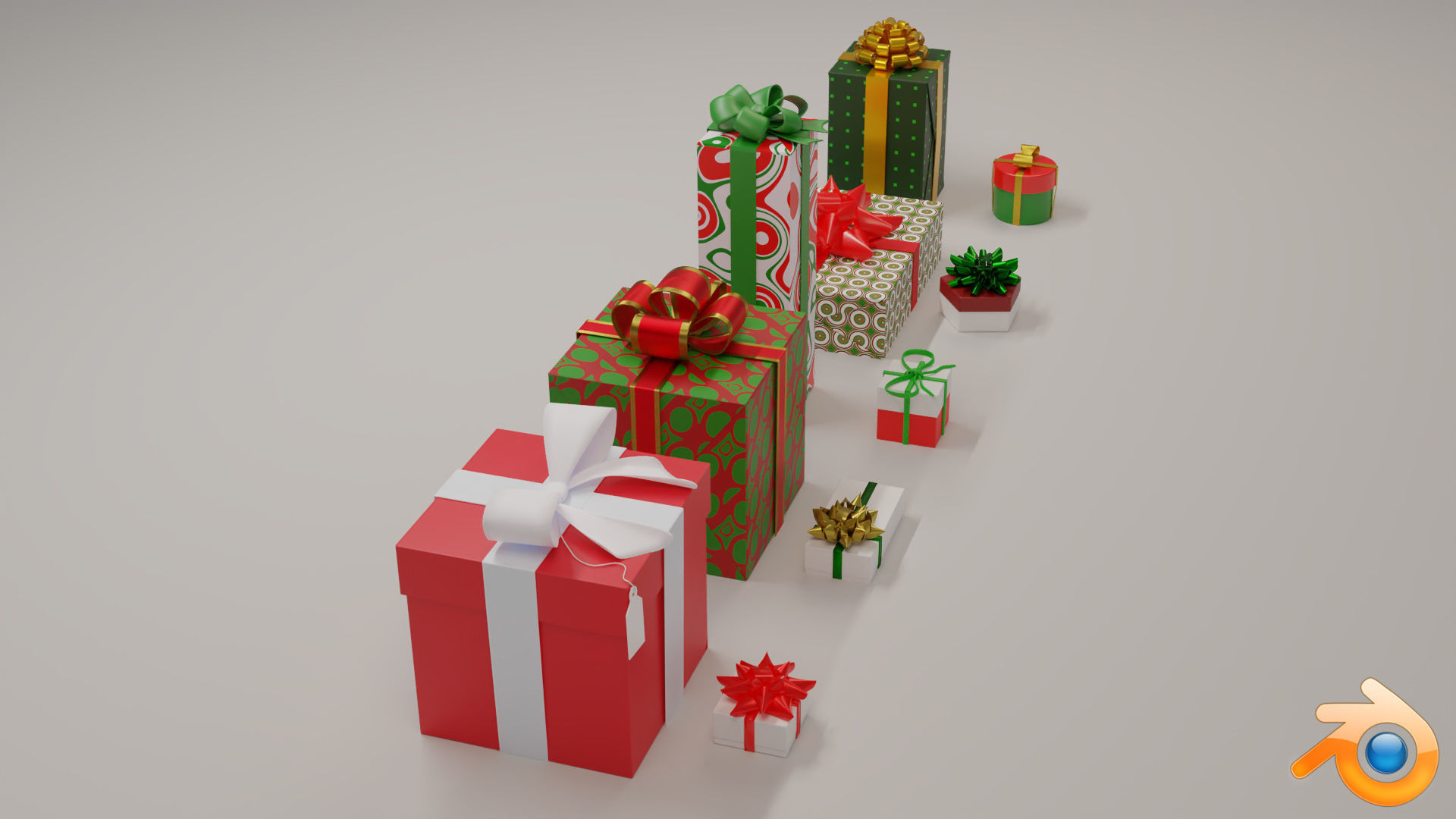 10 Christmas Gift Boxes and Bows Low-poly 3D model_2