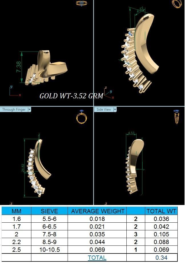 Pendant-800 diamond ear ring gold 3D print model_1