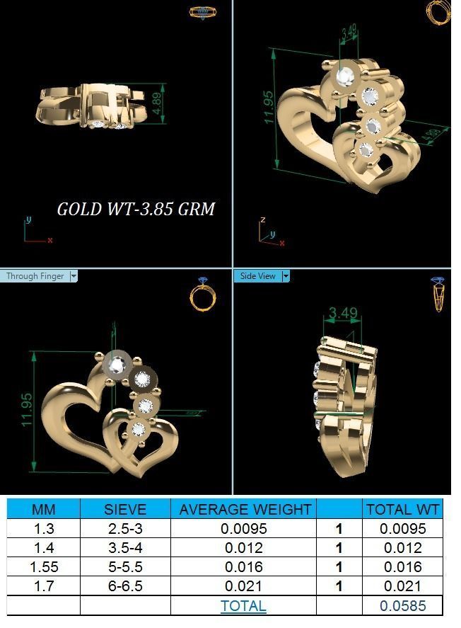 Pendant-799 heart shaped diamond pendant gold 3D print model_1