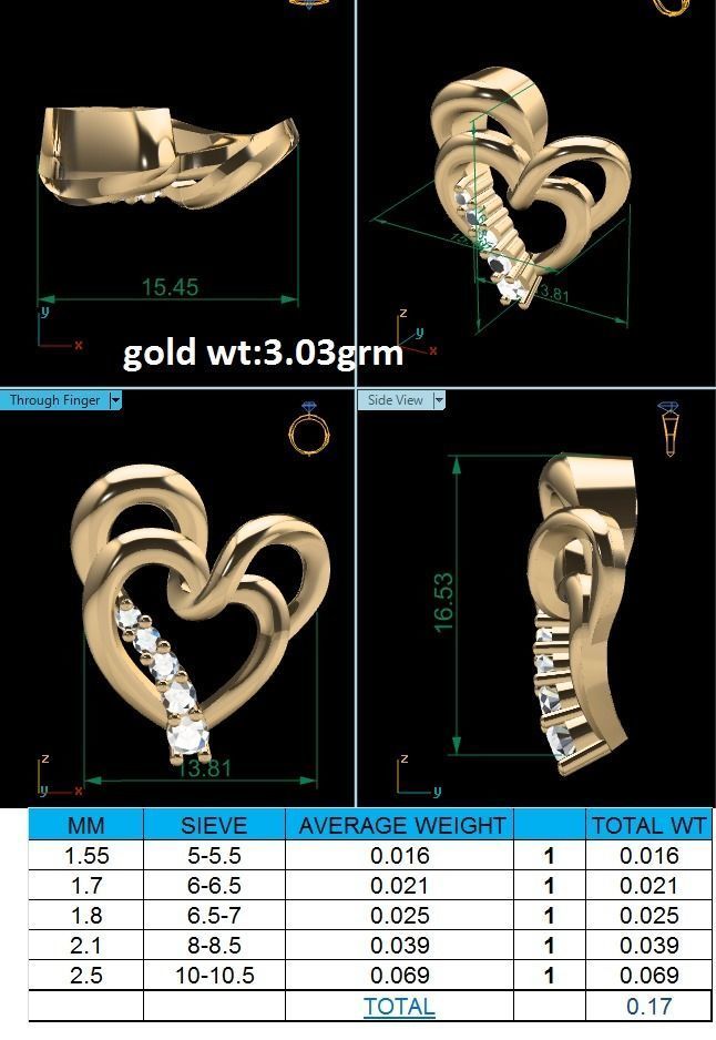Pendant-715 heart shaped diamond pendant gold 3D print model_1