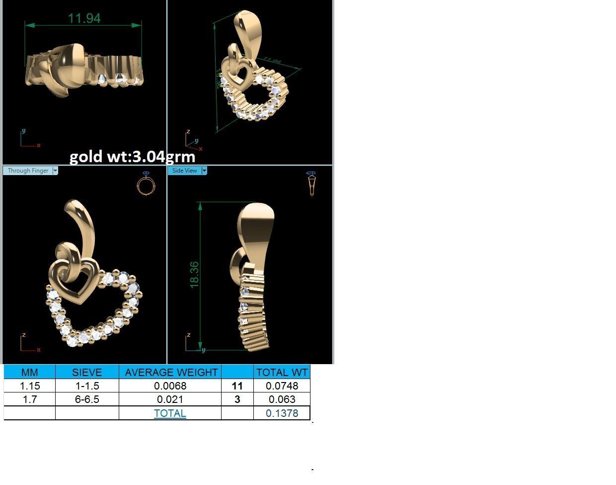 Pendant-714 heart shaped diamond pendant gold 3D print model_1