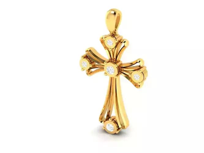 Pendant-709 gold cross pendant with diamonds