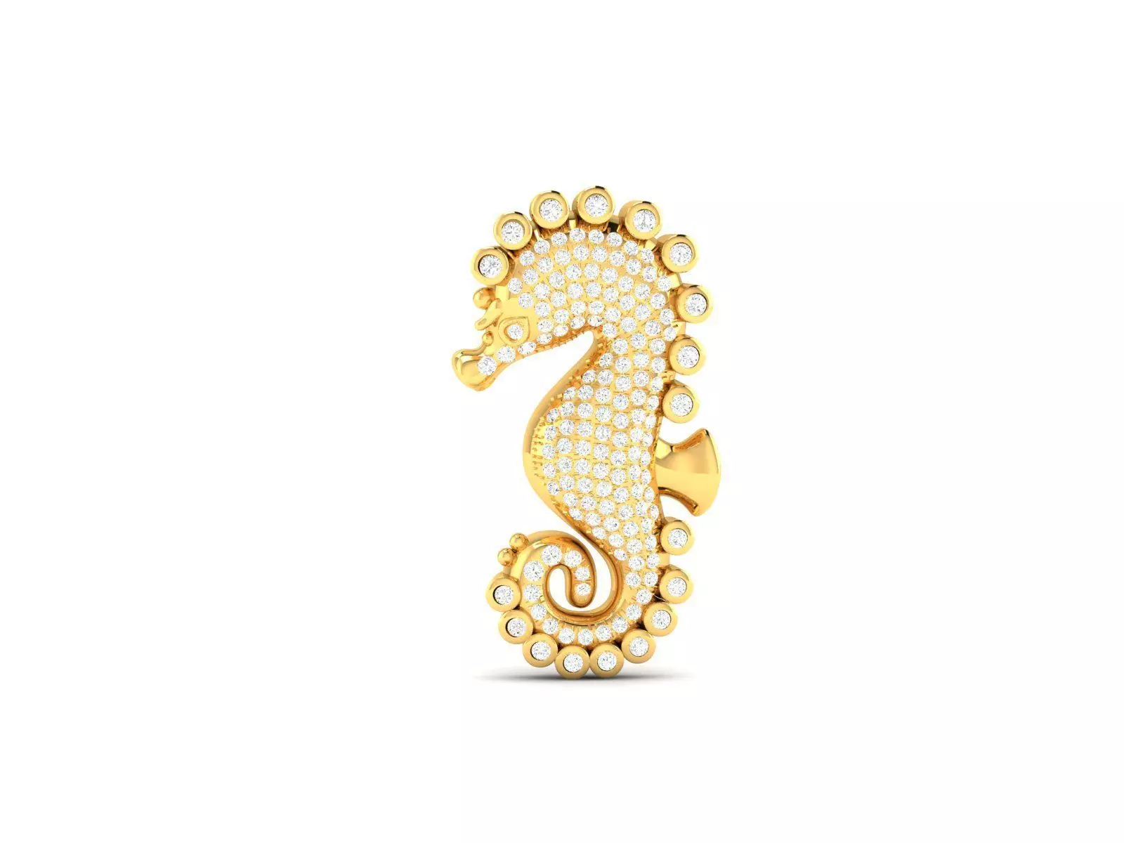Pendant-1416 gold seahorse ring with diamonds 3D print model