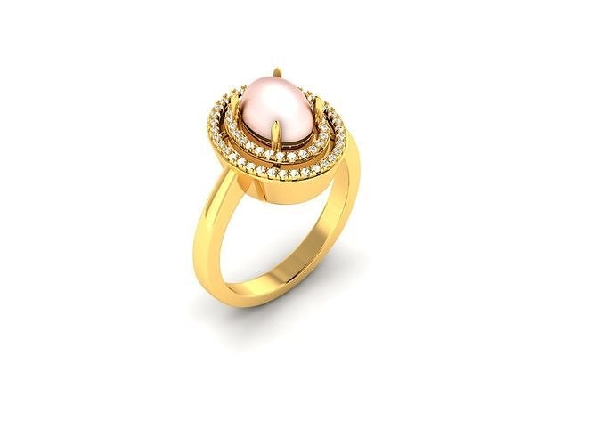 Ring-1411 gold ring with pearls and diamonds 3D print model