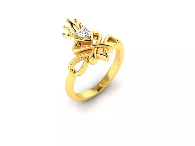 Ring-1406 gold ring with crown and diamonds