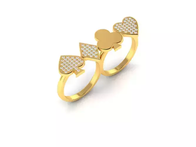 Ring-1402 gold ring with two hearts and diamonds