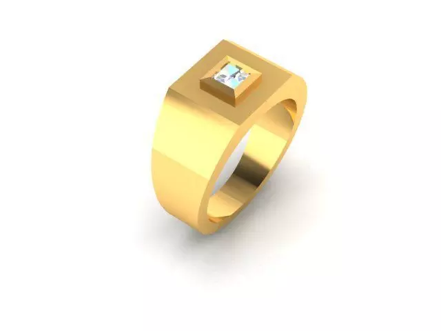 Ring-54 gold ring with square cut diamond 3D print model_0