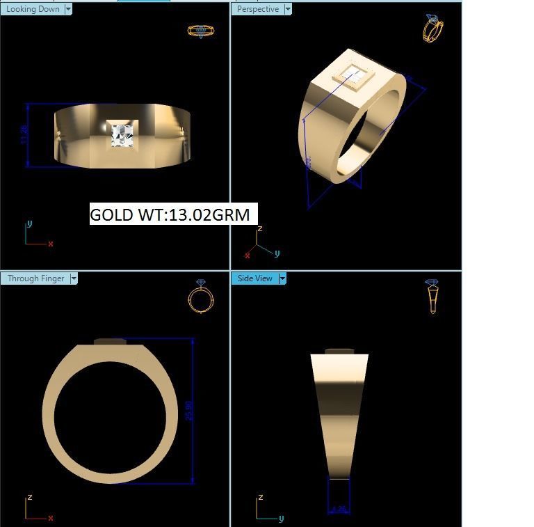 Ring-54 gold ring with square cut diamond 3D print model_1