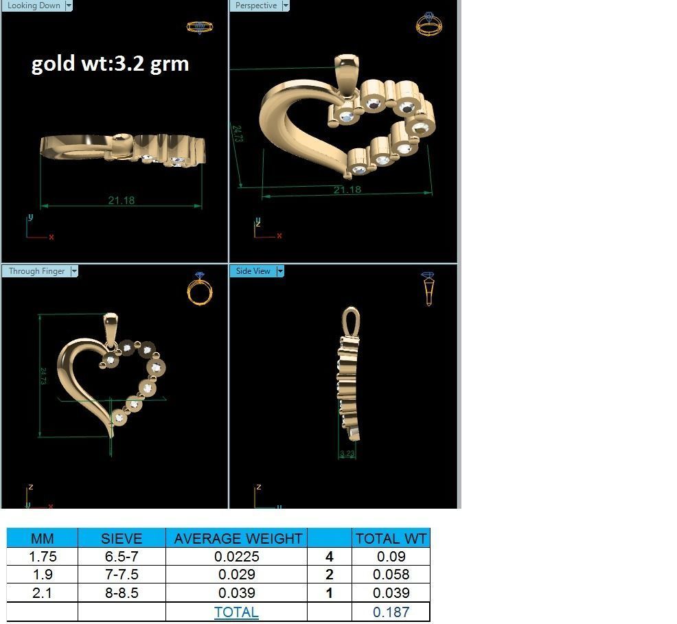 Pendant-688 heart shaped diamond pendant gold 3D print model_1