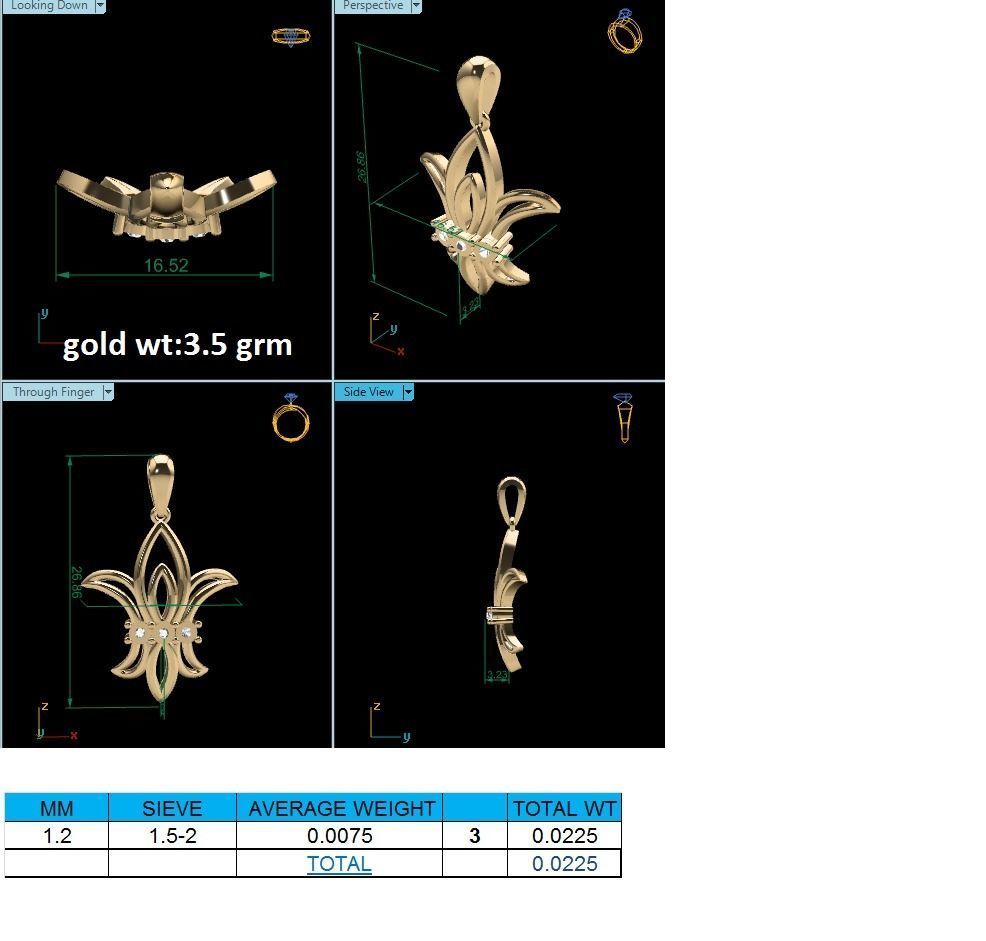 Pendant-687 lily pendant gold 3D print model_1