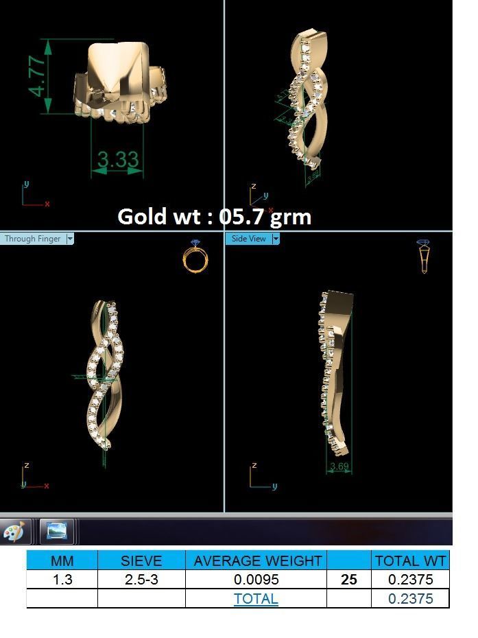 Pendant-632 gold diamond twist ring 3D print model_1