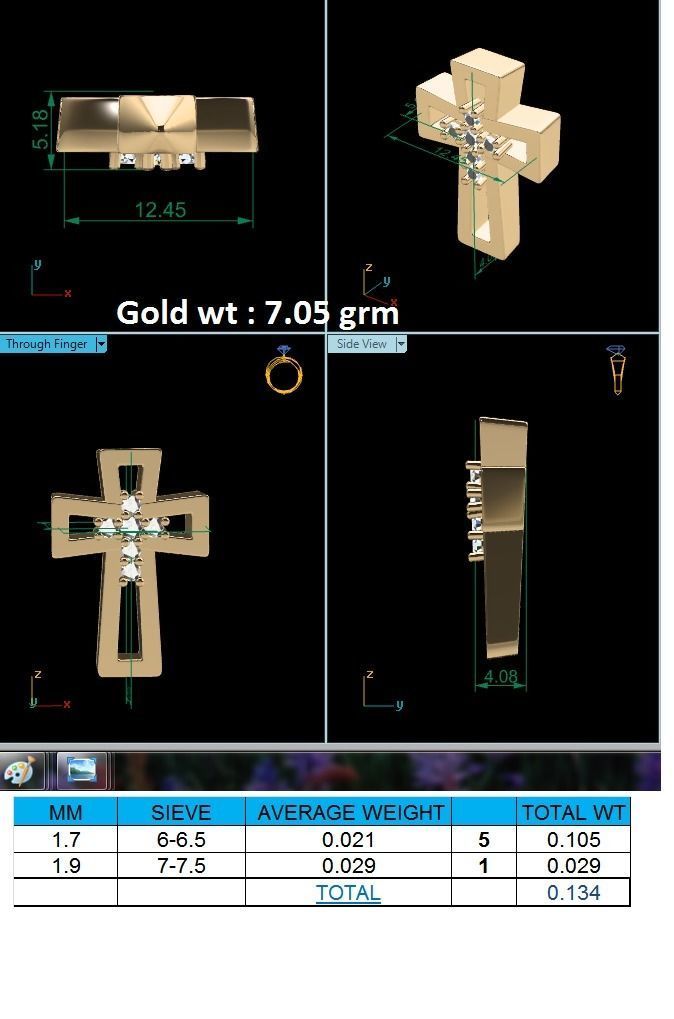 Pendant-622 gold cross pendant with diamonds 3D print model_1