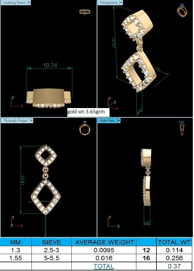 Pendant-996 gold diamond drop earring 3D print model_1
