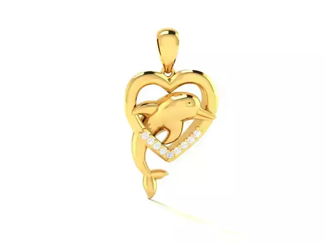 Pendant-1027 gold dolphin pendant with diamonds in shape of h... 3D print model