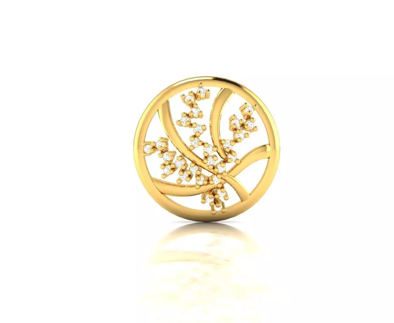 Pendant-887 gold leaf pendant with diamonds 3D print model_0