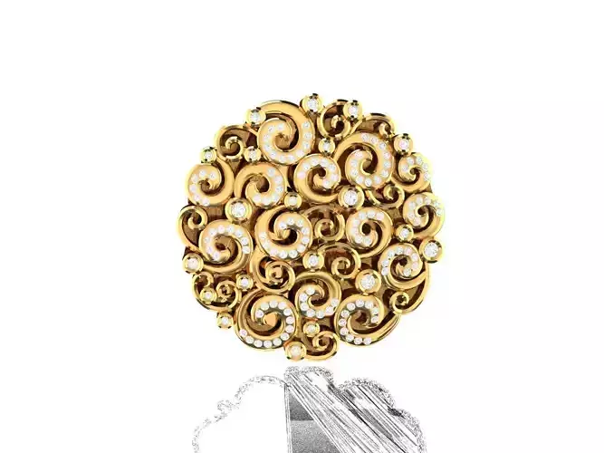 Pendant-844 gold ring with diamonds and swirls