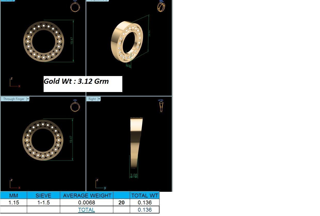 Pendant-827 gold ball bearing ring with diamonds 3D print model_1