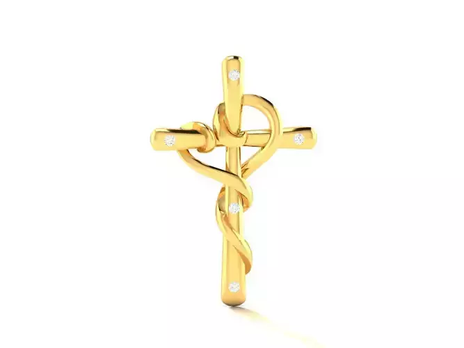 Pendant-475 gold twisted cross pendant with diamonds