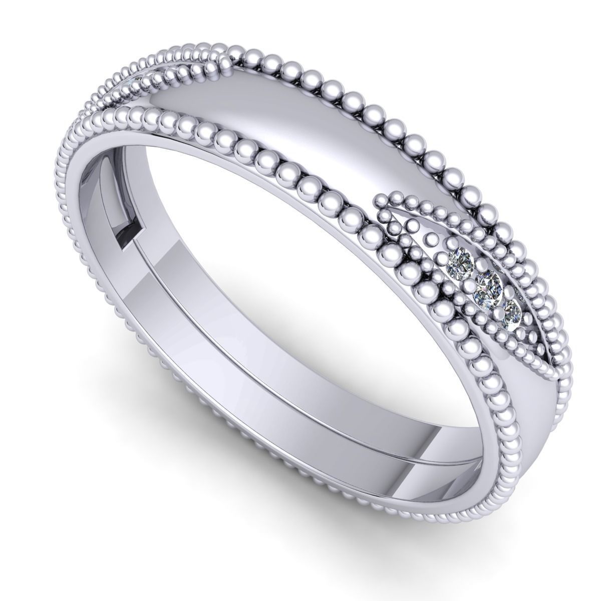 Band 9 sterling silver wedding with beading 3D print model_2