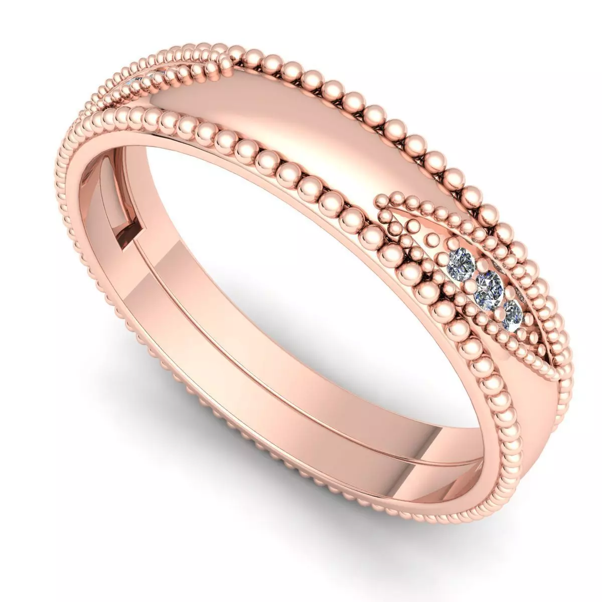 Band 9 sterling silver wedding with beading 3D print model_0